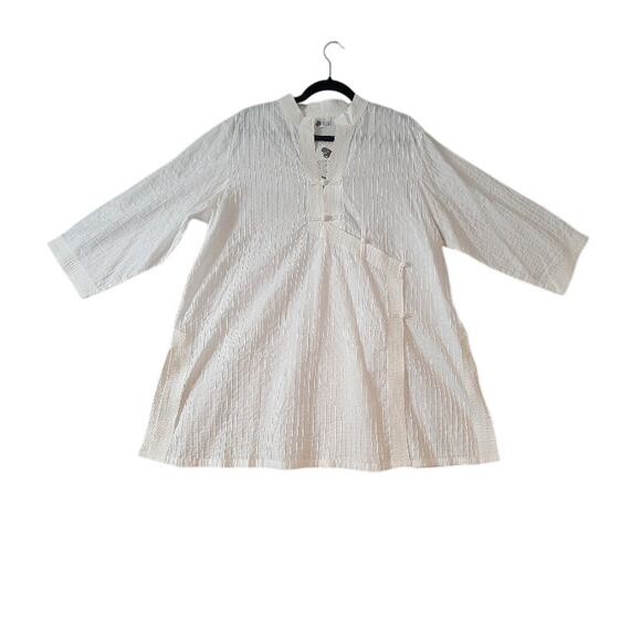 WaterSister Lagenlook Tunic Top 2XL Mandarin Collar Midi Sleeve White NEW‎ - Picture 3 of 11
